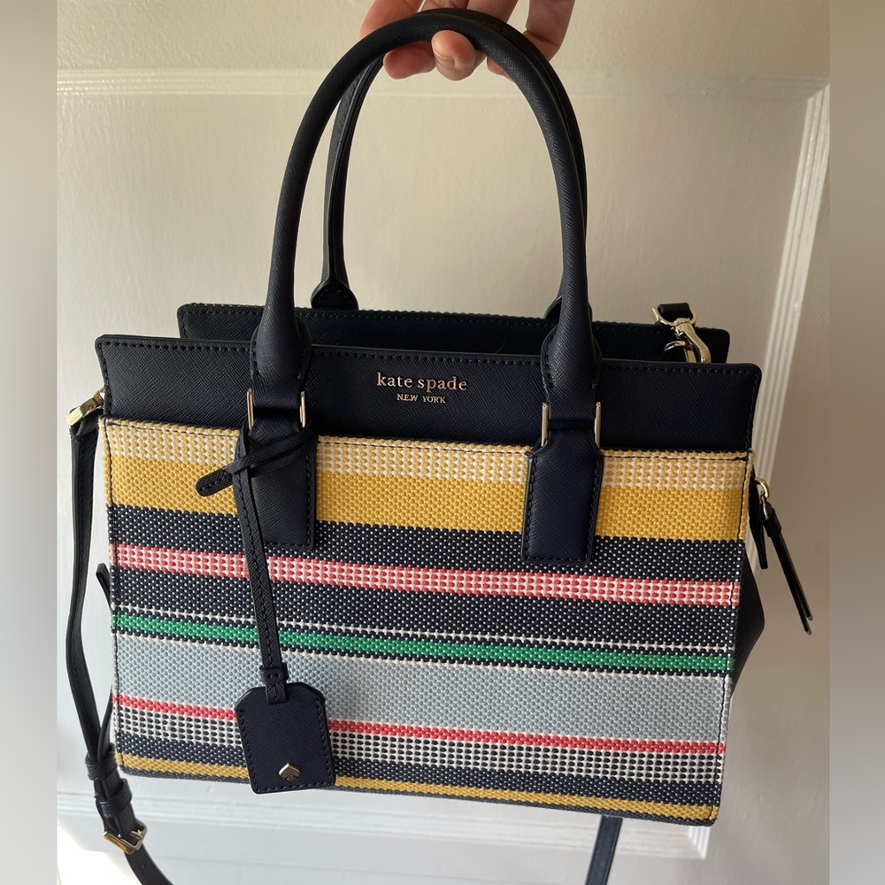 Kate Spade Satchel medium size with top handle, navy blue with accent colors